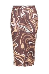 Brown Paisley Print Midi Skirt