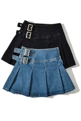 Buckle Denim Mini Skirt