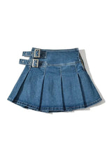 Buckle Denim Mini Skirt