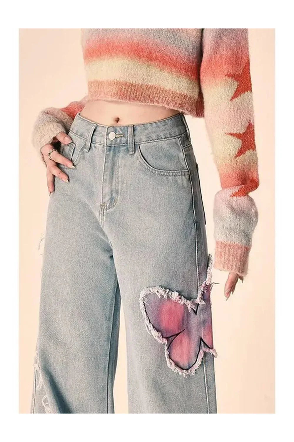 Fall Butterfly Embroidered Jeans