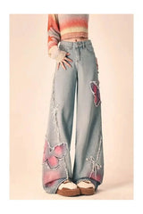 Fall Butterfly Embroidered Jeans