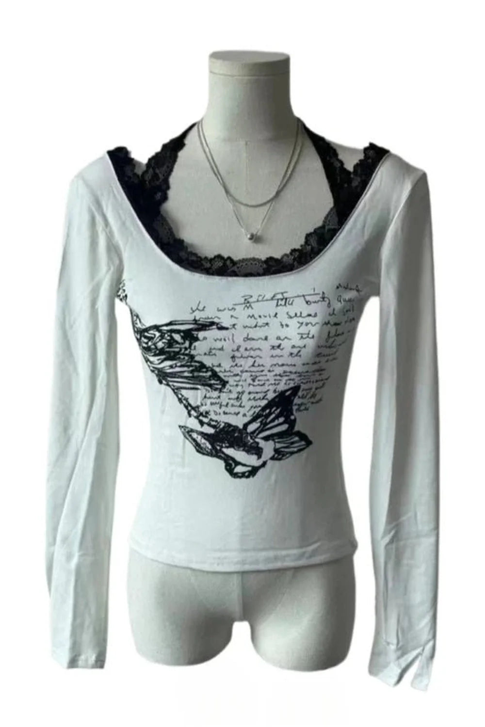 Butterfly Script Lace-Trim Top