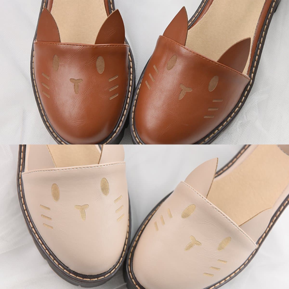 Brown/Beige Kawaii Kitty Bow Shoes