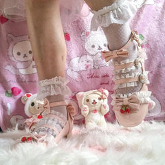 Lolita Bow Black/Beige/Pink Leather Shoes
