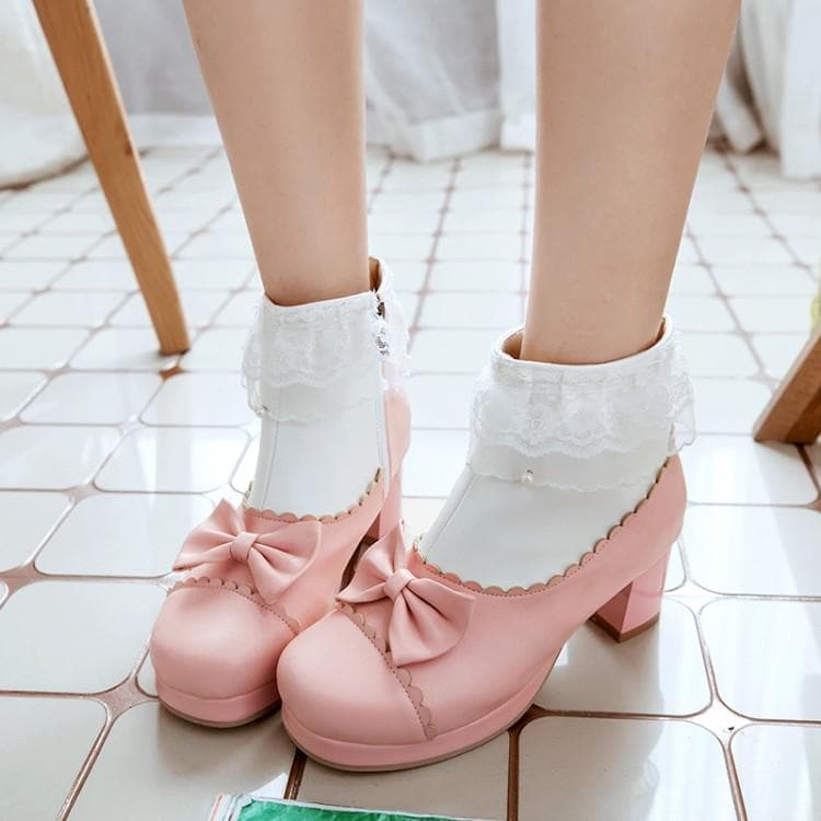 Pink/Purple/Black Sweet Bow Heels Shoes S12960