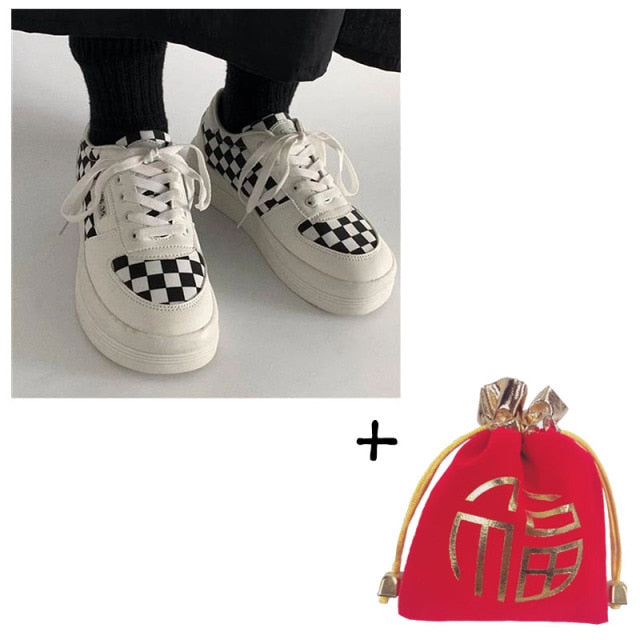 Harajuku Black and White Grid Sneakers FY013