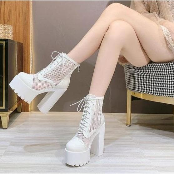 Hollow Mesh High Heel Platform Boots