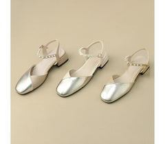 Block Heel Faux Pearl Sandals