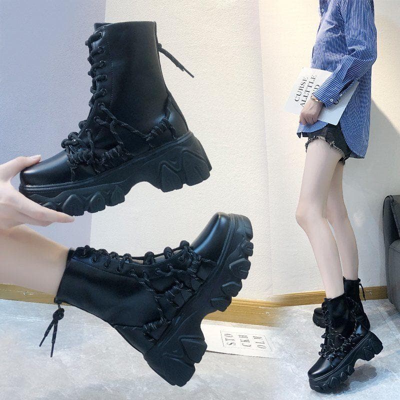 Black Punk Style Platform Women Ankle Boots