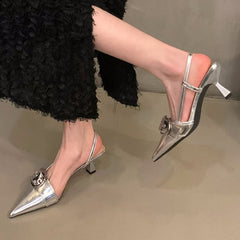Pointed Buckled Slingback Kitten Heel Sandals