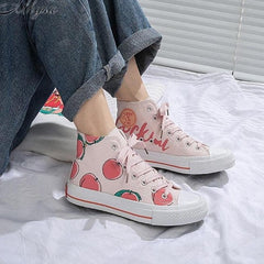 White Pink Peach High-top Canvas Shoes