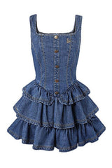 Cake Ruffle Mini Denim Dress