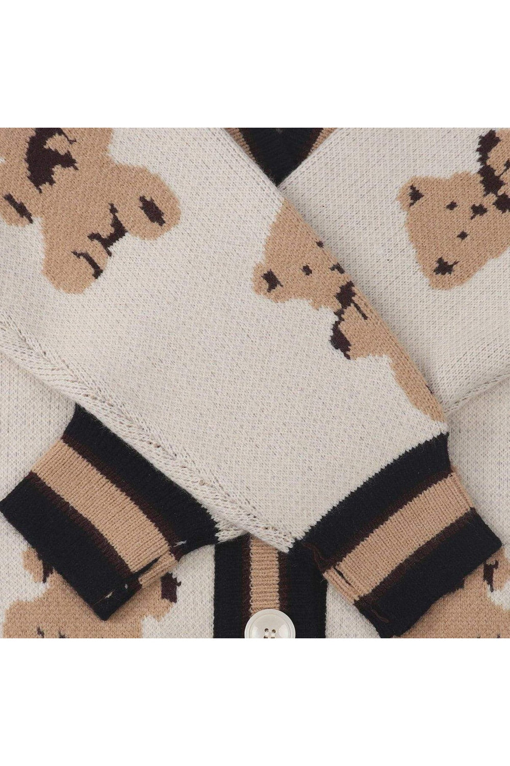 Fall Cartoon Bear Print Knit Cardigan