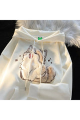 Fall Cartoon Cat Embroidery Hoodie