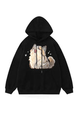 Fall Cartoon Cat Embroidery Hoodie