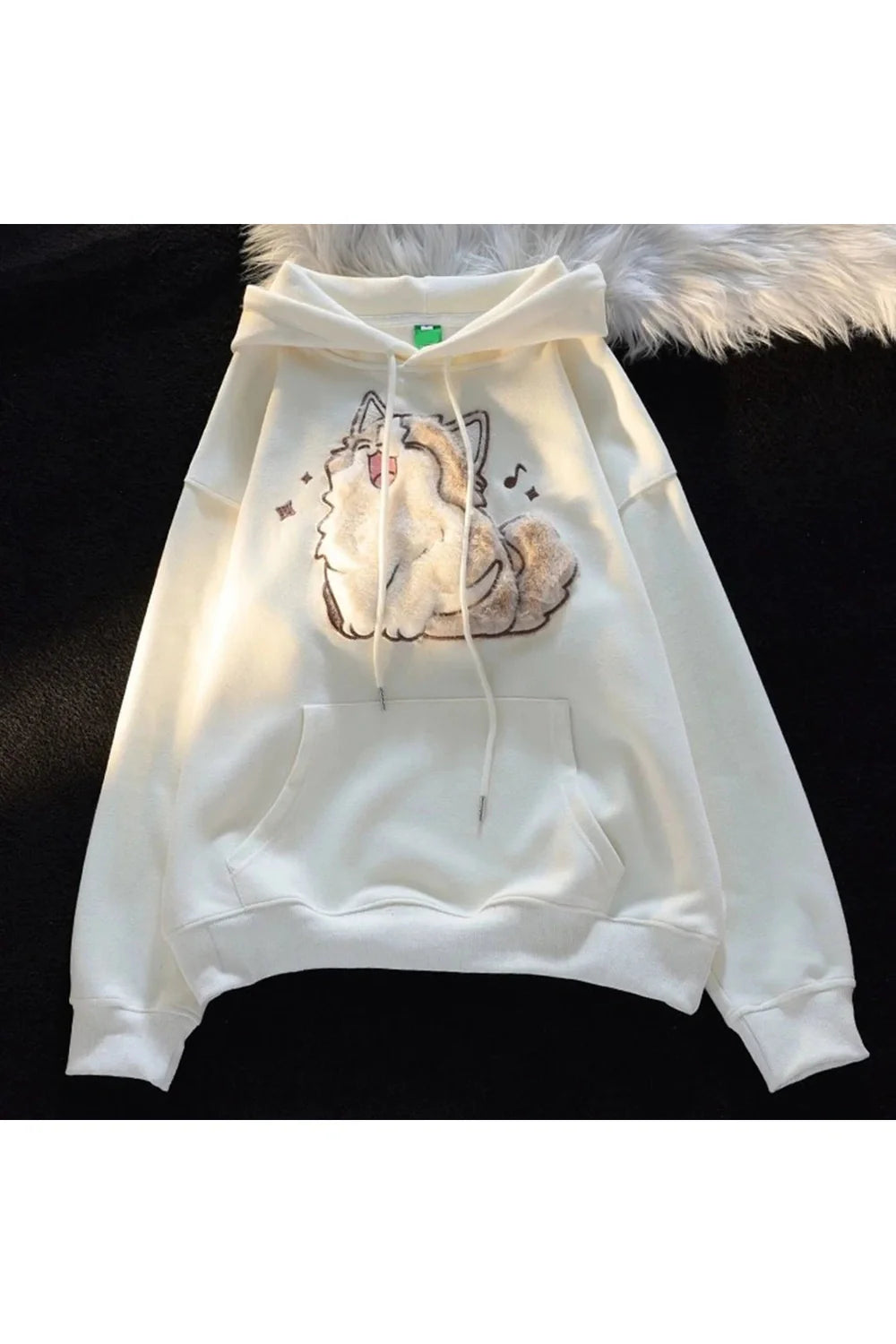 Fall Cartoon Cat Embroidery Hoodie