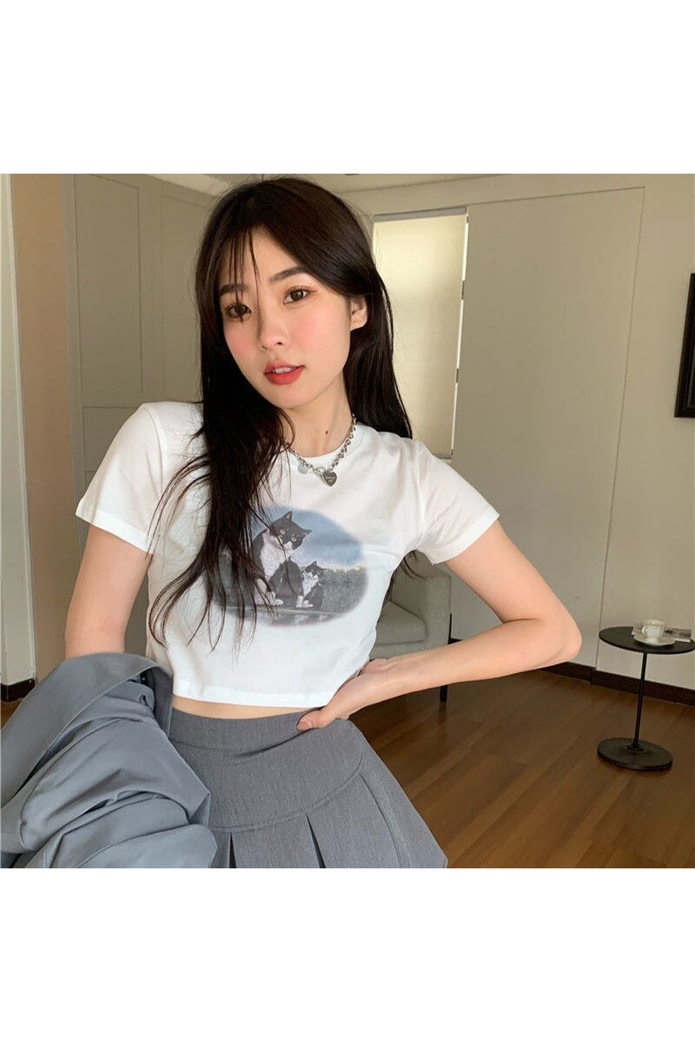 Cat Print Slim T-Shirt