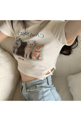 Cat Print Summer Crop Top