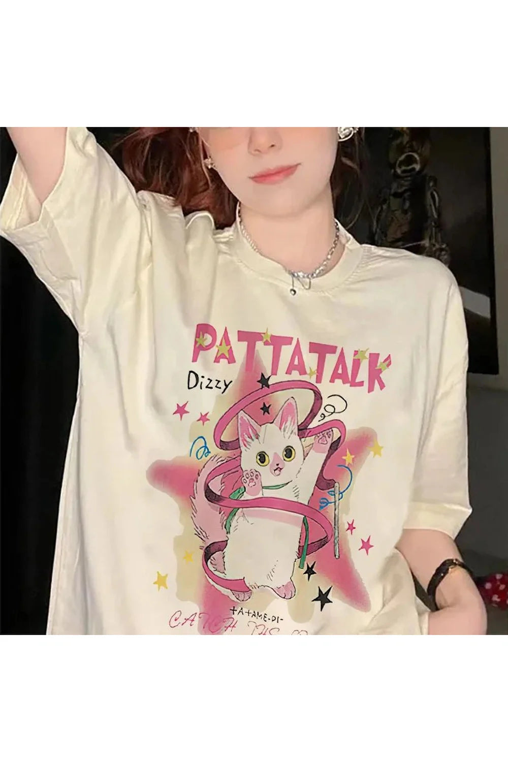 Cat Print Y2k T-Shirt