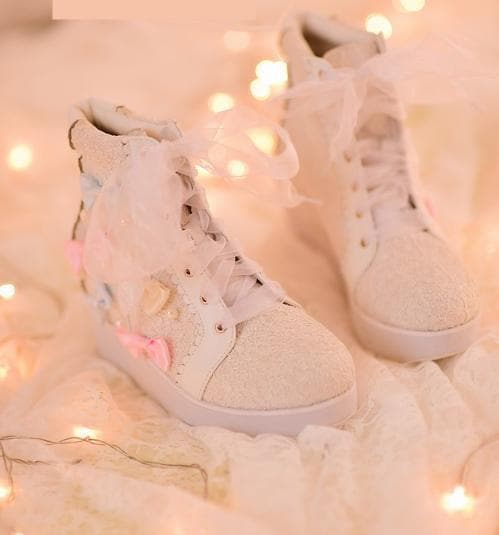 White/Pink Winter Candy Bowknot Lace Elevator shoes High-top Sneakers