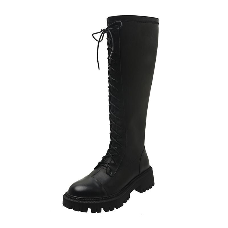 Lace-Up Block Heel Tall Boots YP252