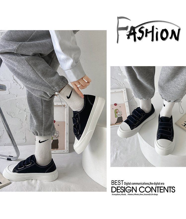 Adhesive Strap Canvas Platform Sneakers YP567