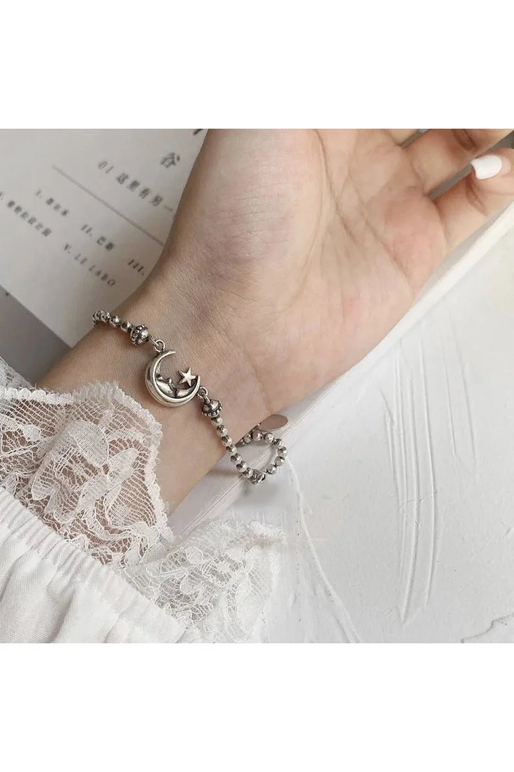 Celestial Moon & Star Silver Bracelet