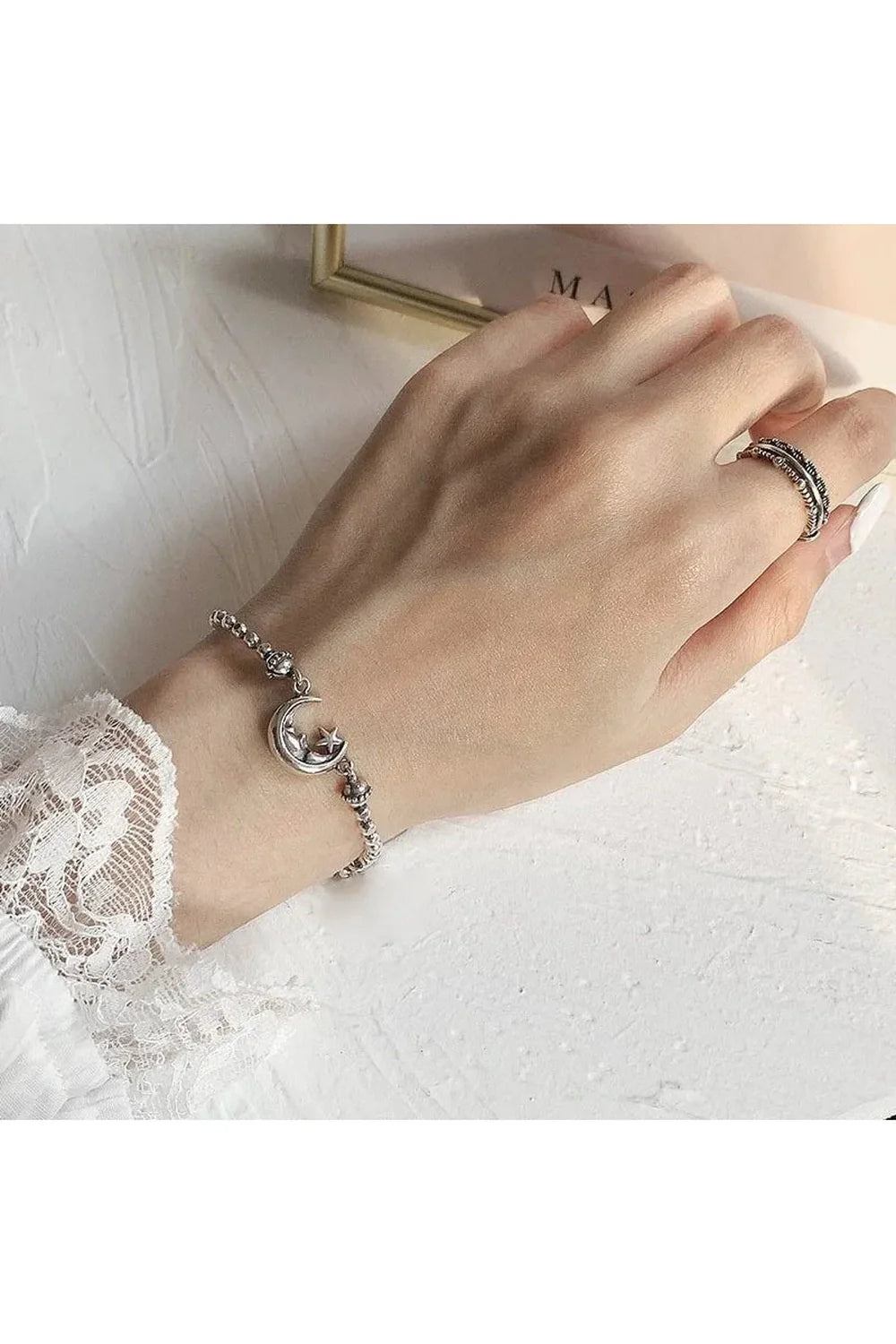 Celestial Moon & Star Silver Bracelet