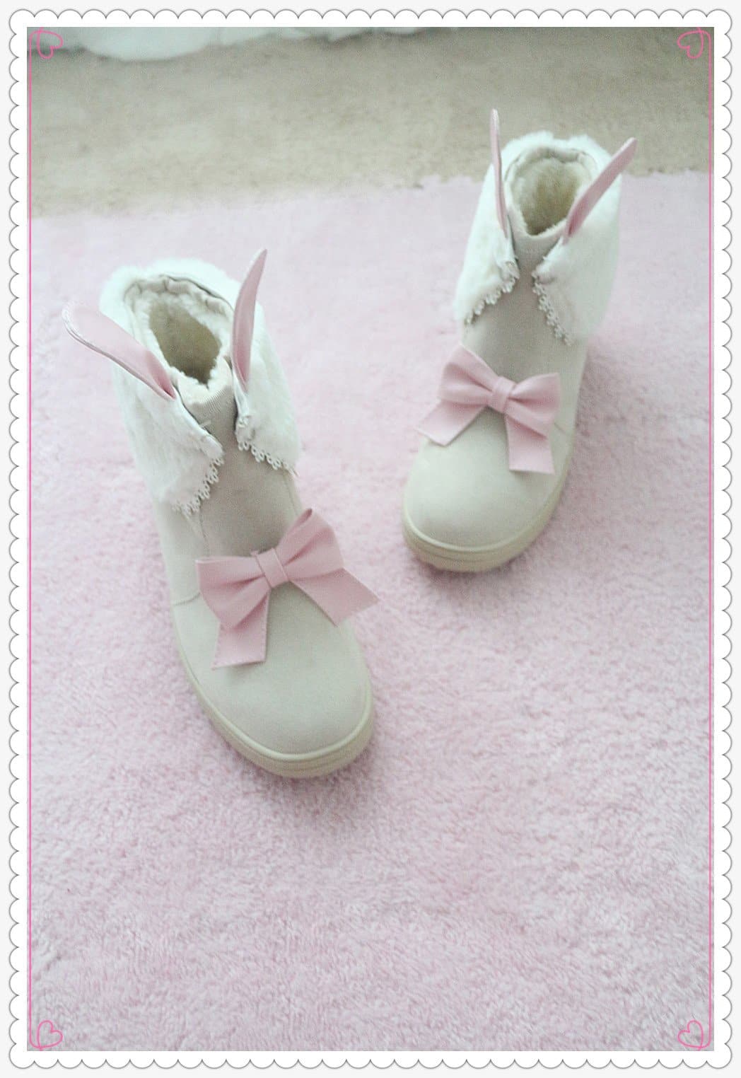 Beige/Brown Kawaii Bunny Bow Fleece Boots