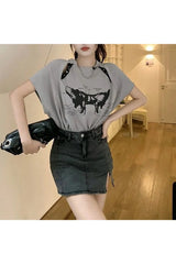 Chain Print Off-Shoulder T-Shirt