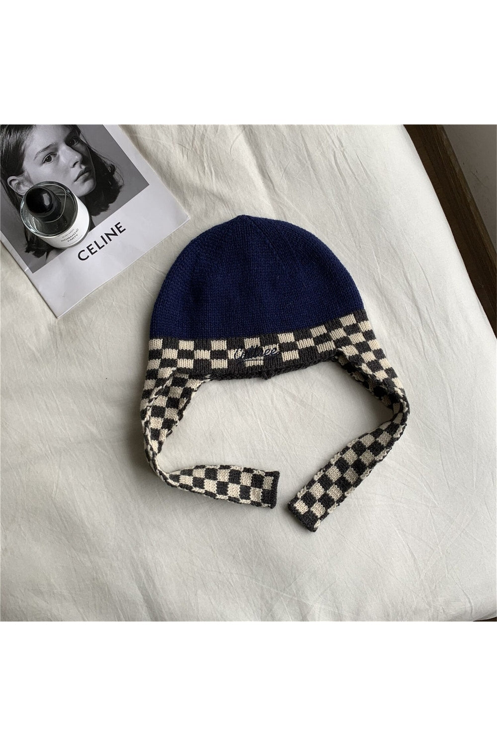 Checkerboard Lei Feng Ear Warmer Cap