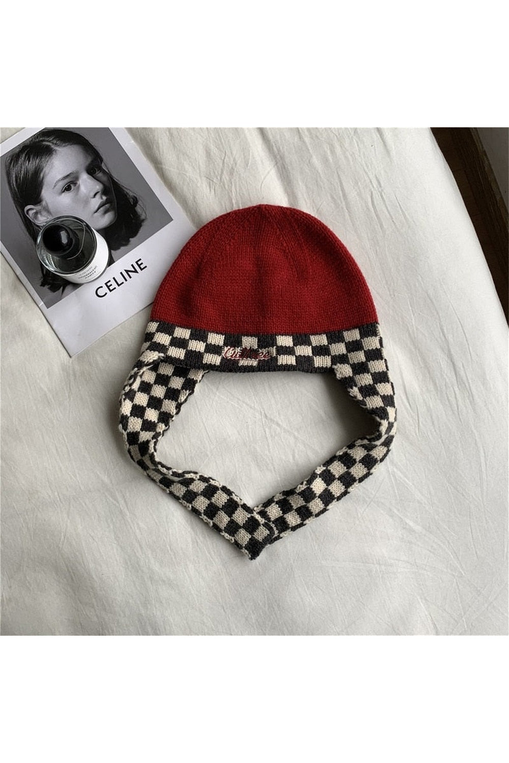 Checkerboard Lei Feng Ear Warmer Cap