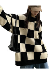 Fall Checkerboard Oversize Sweater