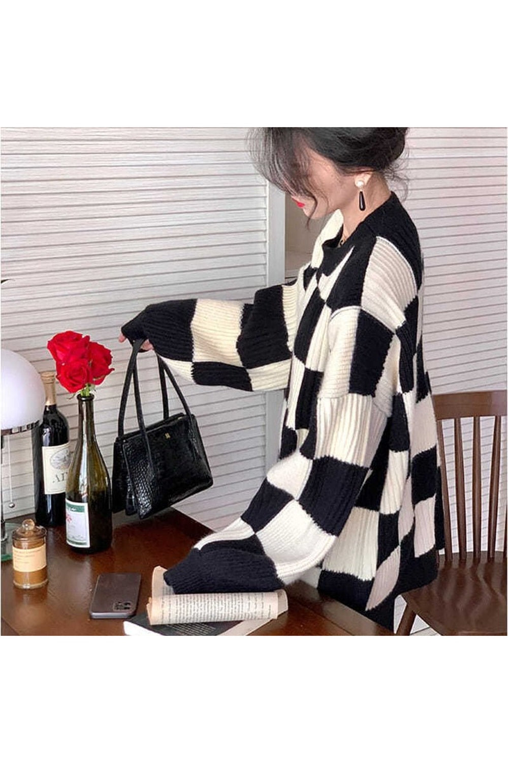 Fall Checkerboard Oversize Sweater