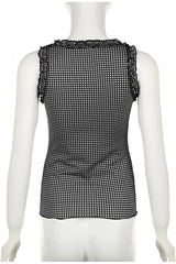 Checkerboard Ruffle Camisole Top