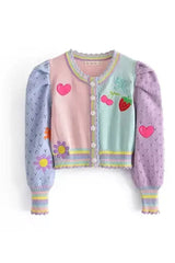 Fall Cherry-Embroidered Knit Cardigan