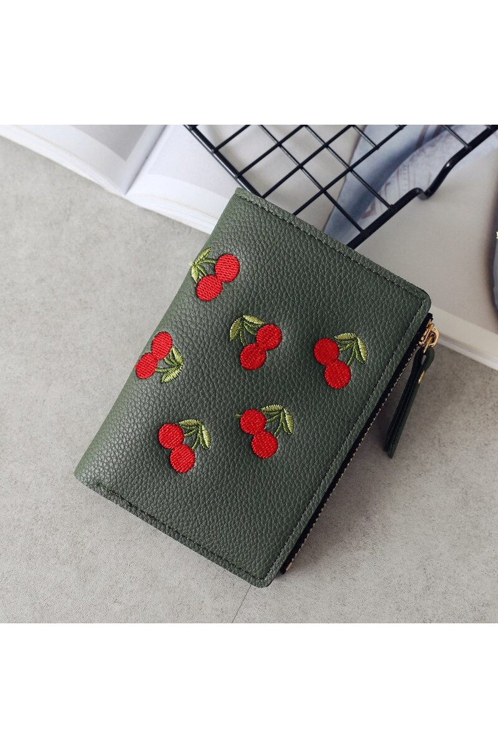 Cherry Embroidered Wallet