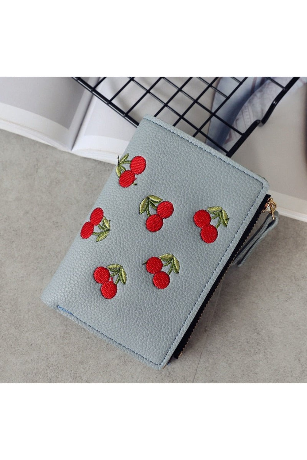 Cherry Embroidered Wallet