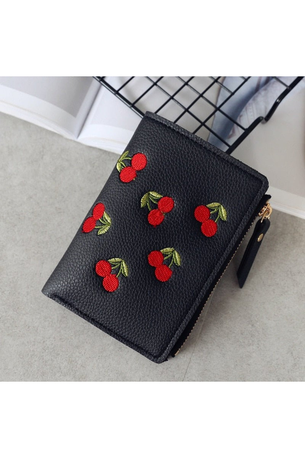 Cherry Embroidered Wallet