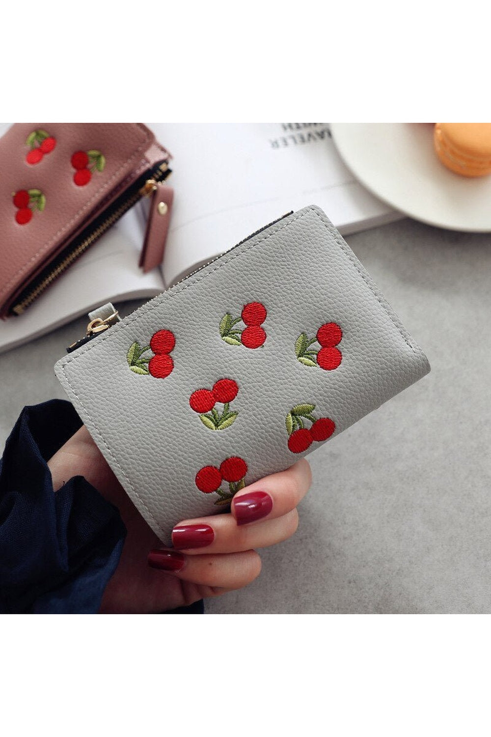 Cherry Embroidered Wallet