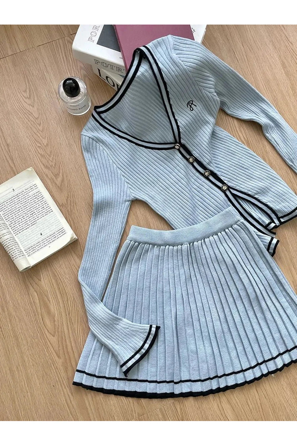 Classic Button-Up Pleated Skirt Set