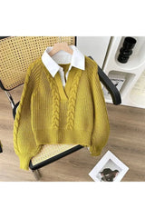 Classic Cable Knit Collared Sweater