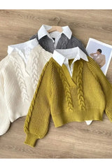 Classic Cable Knit Collared Sweater