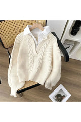 Classic Cable Knit Collared Sweater