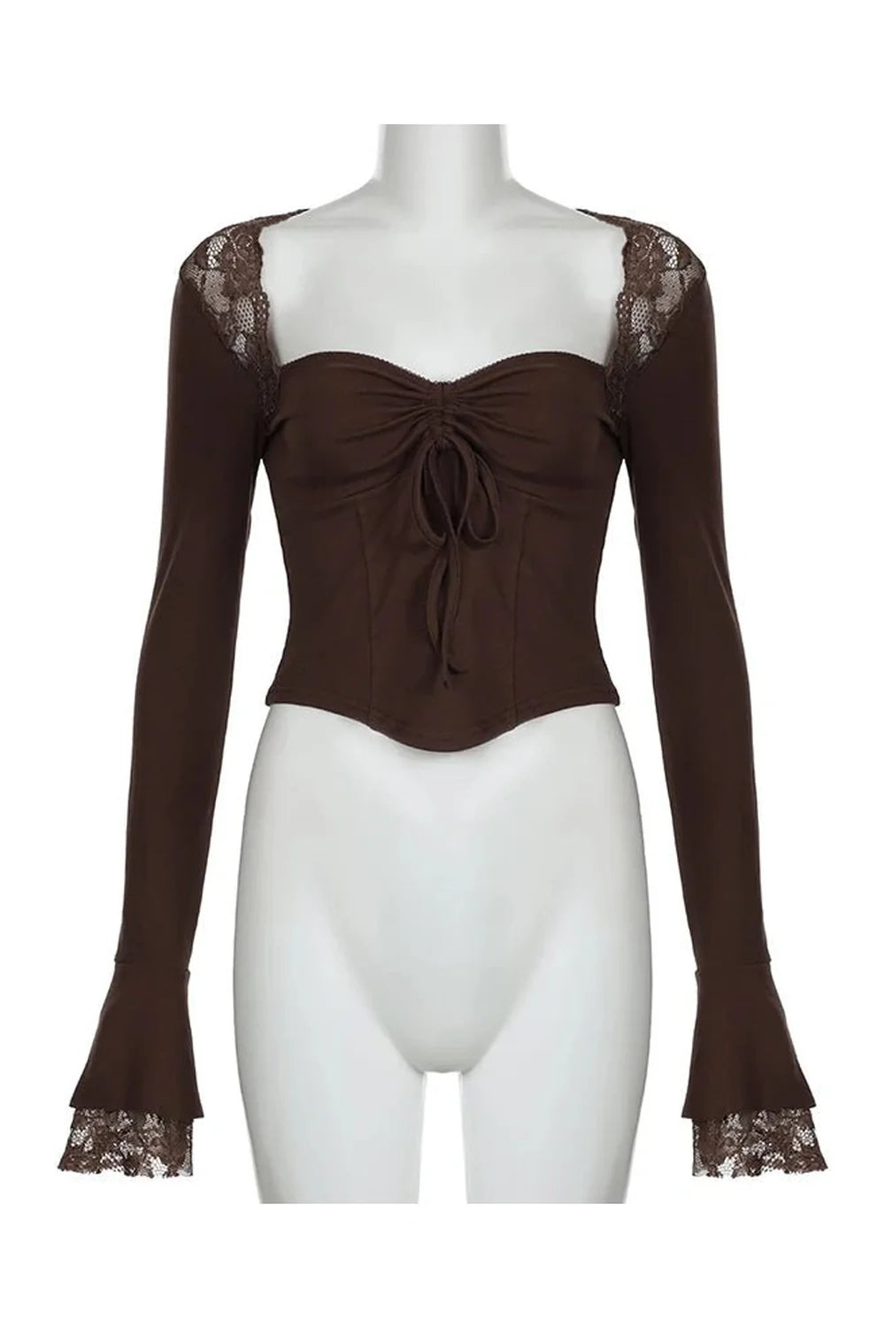 Cocoa Charm Ruched Lace Top