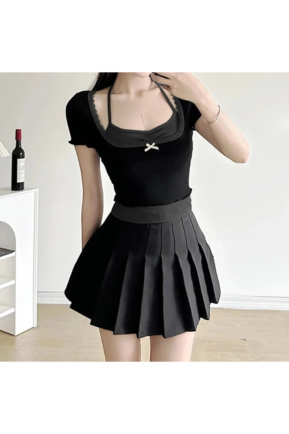 Haut deux pièces contrasté en faux cuir