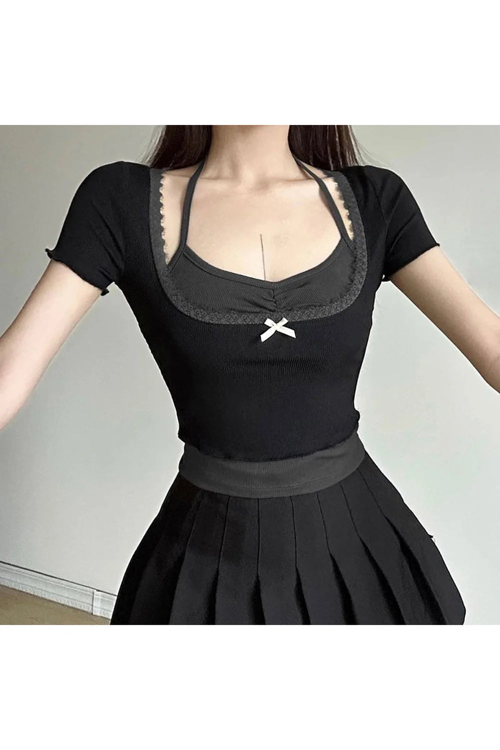 Haut deux pièces contrasté en faux cuir