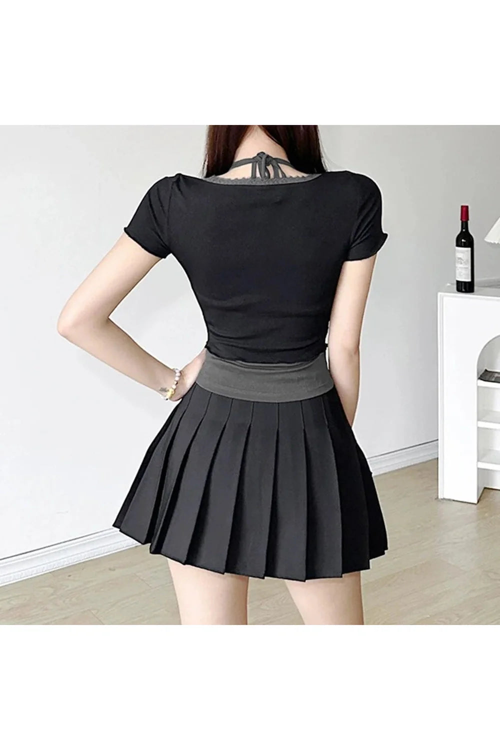 Haut deux pièces contrasté en faux cuir