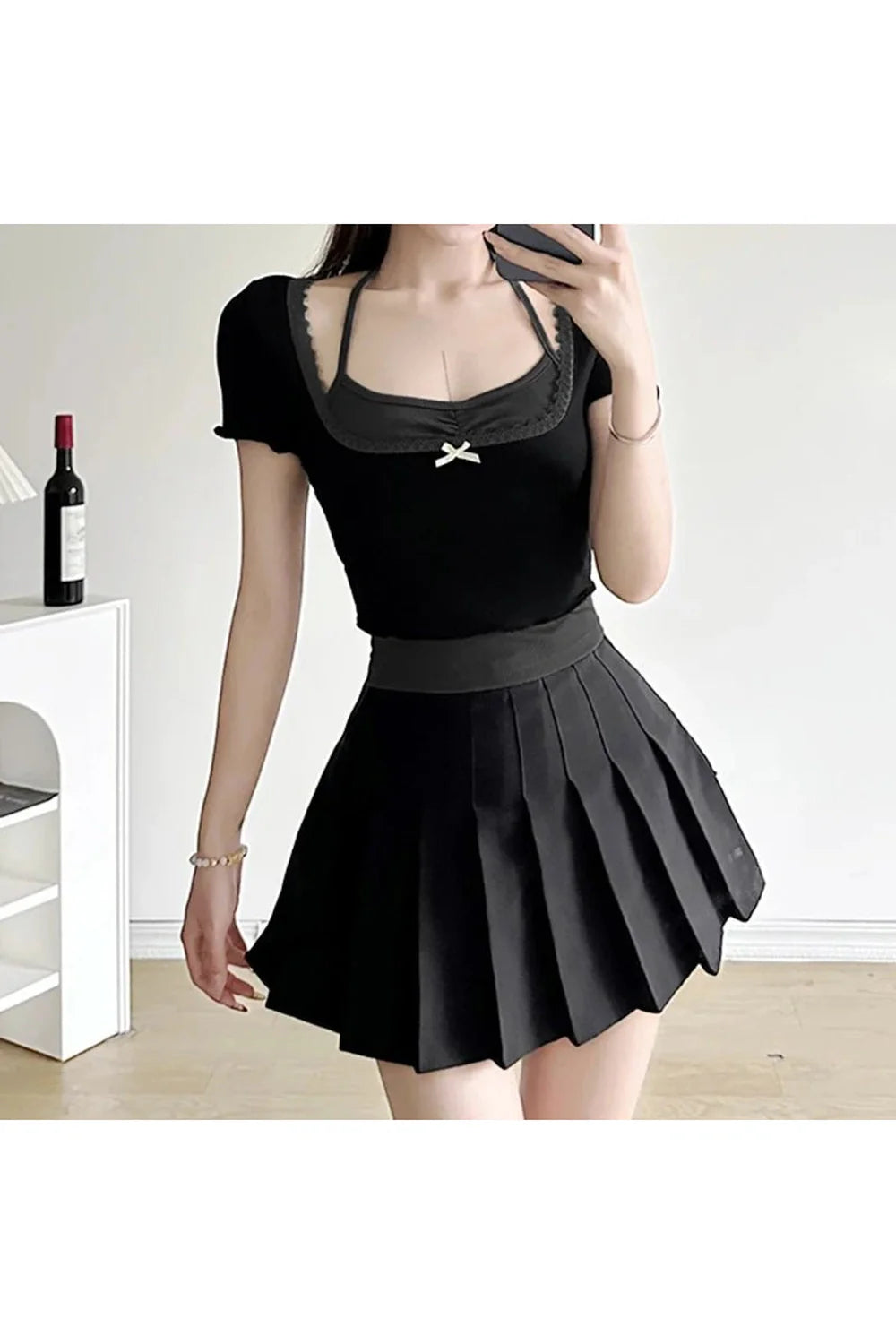 Haut deux pièces contrasté en faux cuir