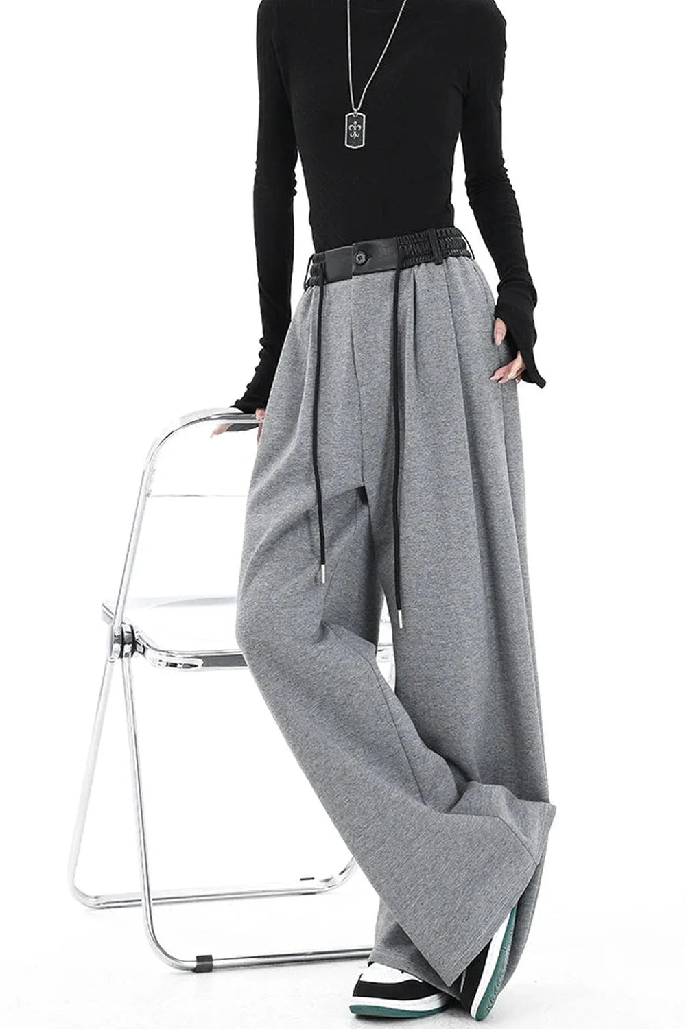 Contrast Spliced Wide Pants